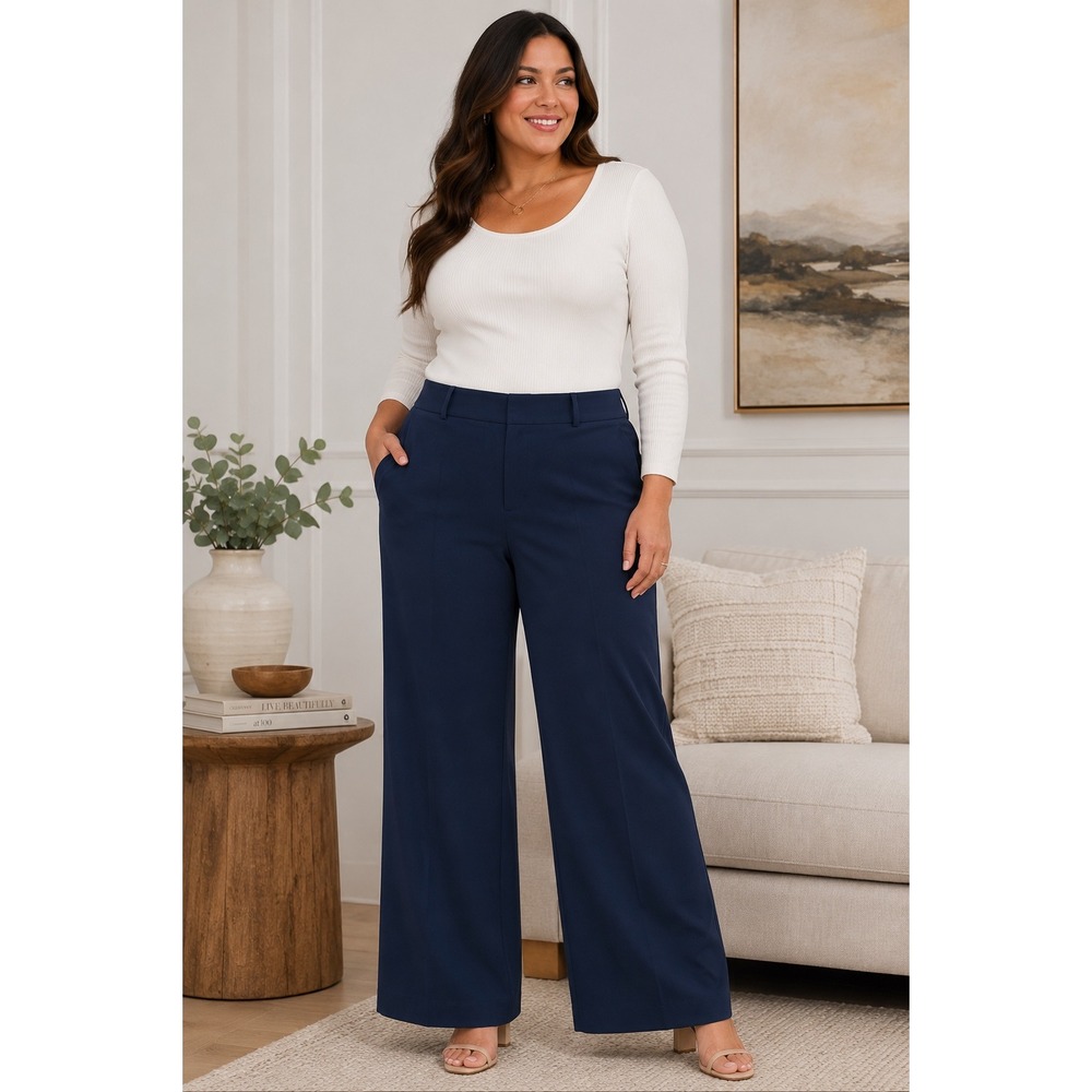 Lane Bryant Wide Leg Trousers Womens 18L Navy Blue Tall Professional Workwear